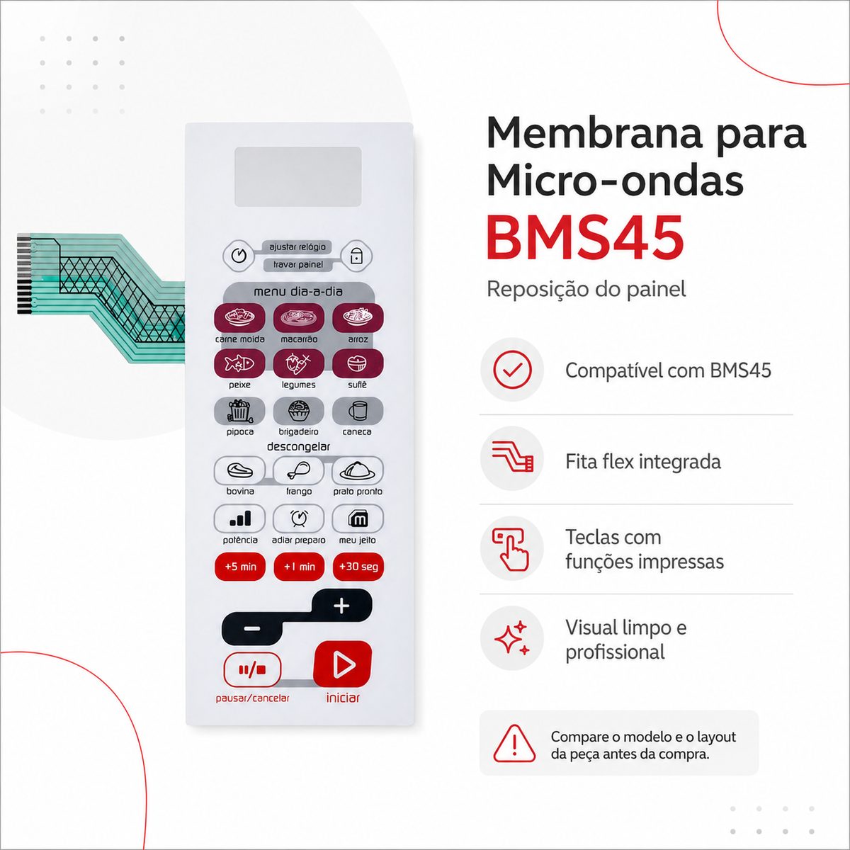 Membrana para micro-ondas BMS45: reposição do painel